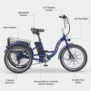 MOONCOOL 24/26 Electric Tricycle for Adults, 700W Peak Motor,7 Speeds Electric Trike w/ 36V 10.4Ah Removable lithium battery,3 Wheels Unisex Electric Bikes,16MPH,40Miles