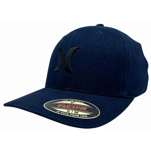 Hurley Men's Hat Icon Texture Stretch Flex Fit Cap (Small/Medium, Dark Blue Denim)