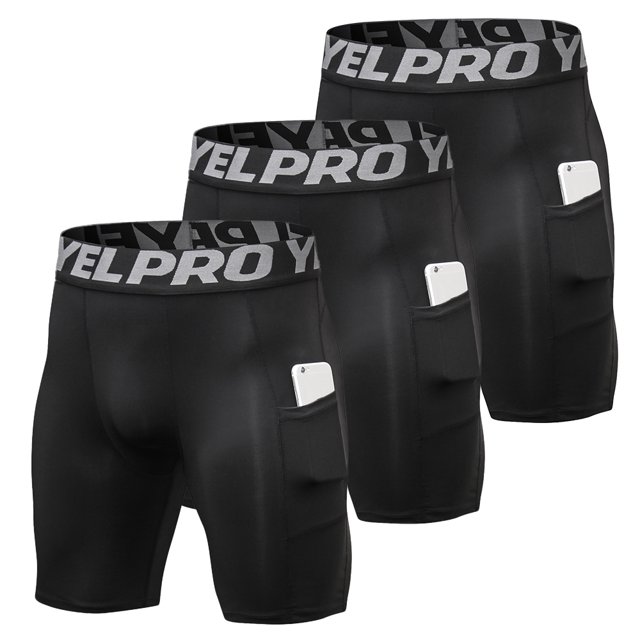 3-pack men's compression athletic shorts with pockets