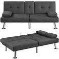 thumbnail image 2 of Renwick Fabric Upholstered Convertible Futon Sofa Bed with Cup Holders and Pillows, Dark Gray, 2 of 11