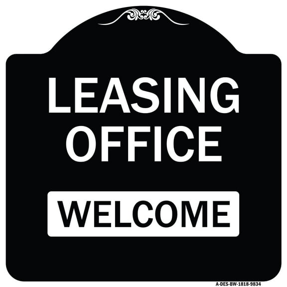 SignMission A-DES-BW-1818-9834 18 x 18 in. Designer Series Sign - Leasing Office Welcome, Black & White