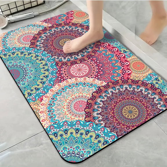 1pc Colorful Mandala Bathroom Rug Bathroom Decor and Accessories- Durable,Anti Slip,And Quick Drying,Suitable For Indoor/outdoor Use - Perfect For Bathrooms,Bedrooms,Kitchens,Terraces