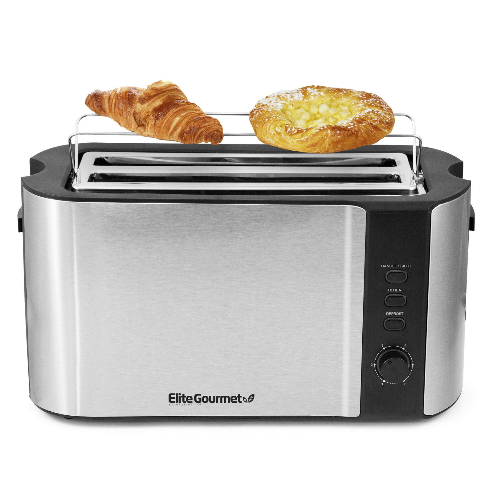 Elite Gourmet ECT3100 Long Slot 4 Slice Toaster, Reheat, 6 Toast Settings, Defrost, Cancel