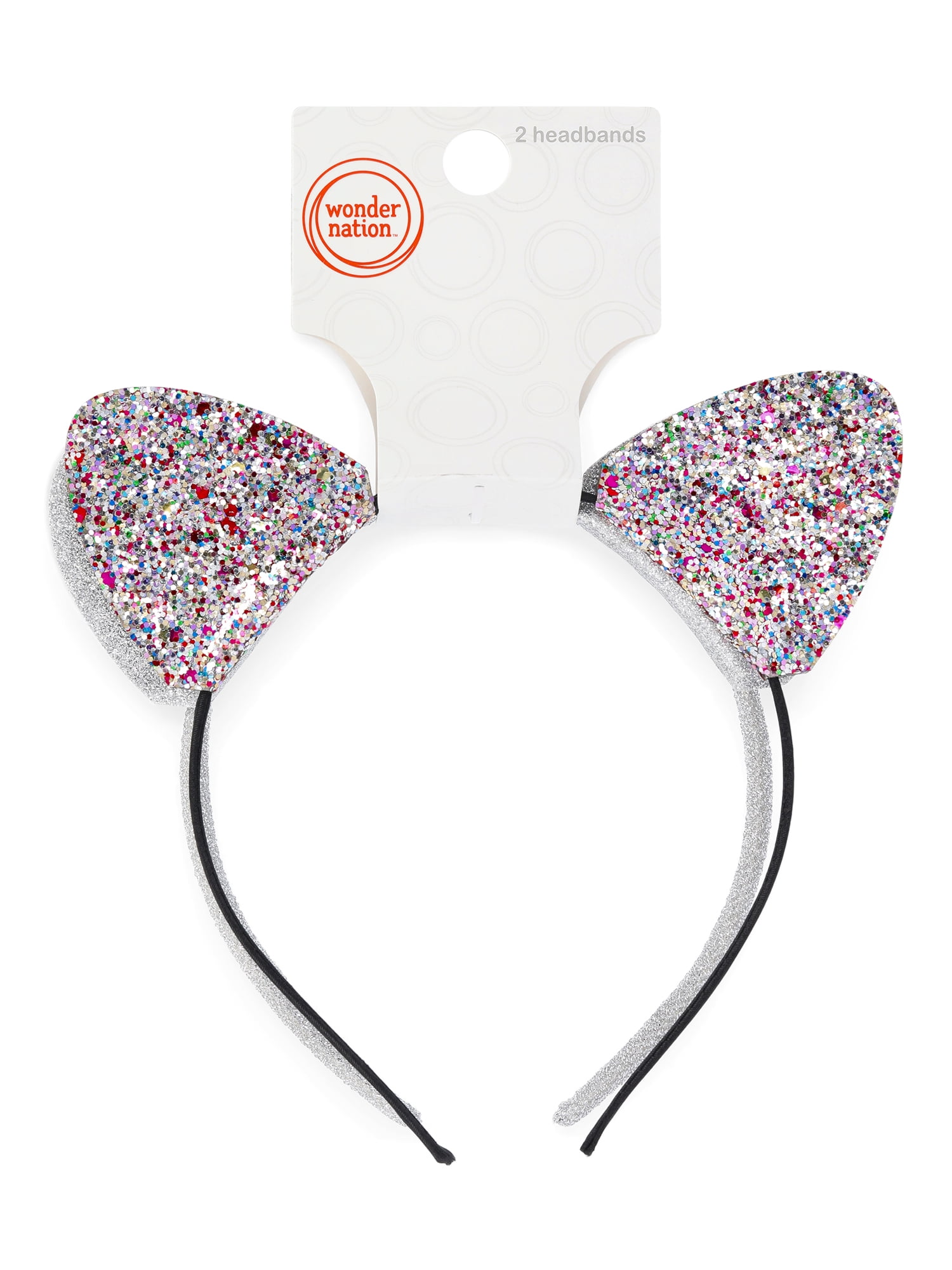 Wonder Nation Girls Cat Ear Headbands, 2-Piece, Black/Silver