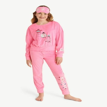 Justice Girls Holiday Long Sleeve Top and Jogger Set with Eye, 2-piece Pajama Set, Sizes 5-18