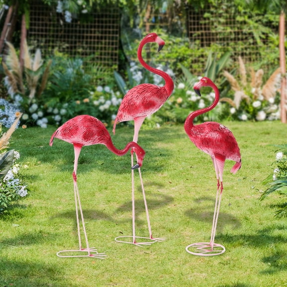 3PCS Large Flamingo Garden Statue Flamingo Yard Decoration Metal Lawn Art Flamingo Sculpture Ornaments for Home Outdoor Patio Backyard Decoration
