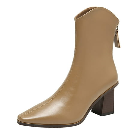 

nsendm Womens Cut Out Booties And Boots Fashion Autumn Women Ankle Boots Chunky Heel Middle Heel Snow Boots for Women Shoes Khaki 8