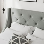 Allewie Full Size Bed Frame with 4 Storage Drawers and Button Tufted & Wingback Headboard, Light Grey