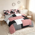 thumbnail image 2 of Manfei Blush Pink Geometric King Bedding, Abstract Grid King Bed in a Bag, Black White Pink Gray, Gray Reversible 7pcs, 2 of 6