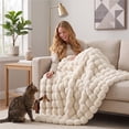 thumbnail image 4 of CHHYVKUIN  Faux Fur Bubble Throws 50" x 60" , Luxury Plush Faux Rabbit Fur Throw Blanket for Couch, Sofa, Chair & Home Décor, Cream White, 4 of 8