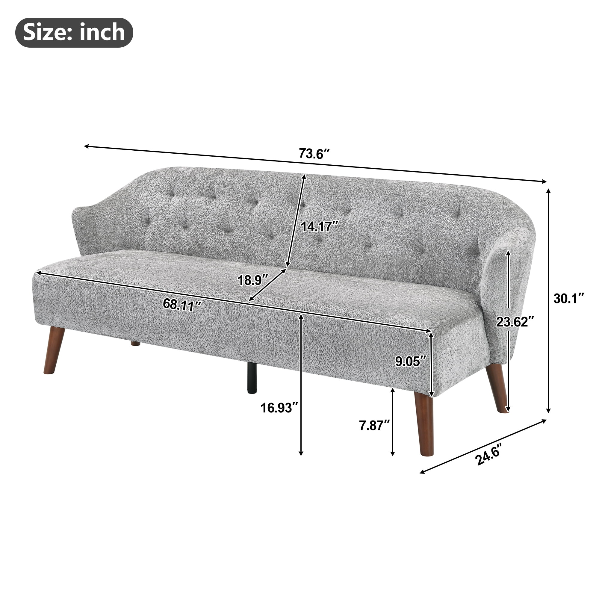 Leumius 73.6" 3-Seater Sofa, Modern Tufted Upholstered Couch Comfy Upholstered Sofa for Living Room, Apartment, Light Grey