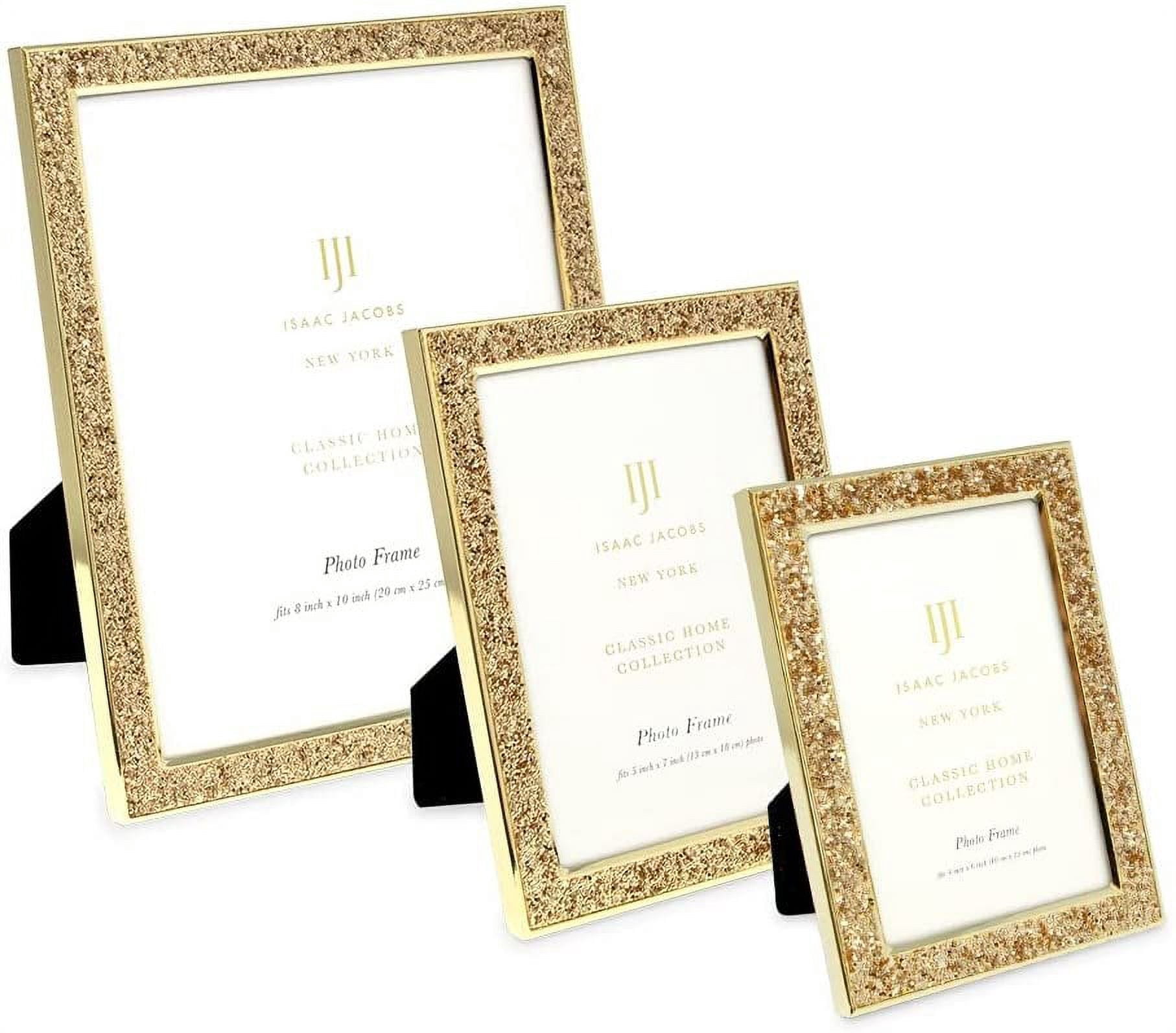 Isaac Jacobs 8x10 Gold Metal Glitter Vertical & Horizontal Picture Frame, Wall-Mountable, Made for Tabletop, Counterspace, Shelf and Desk