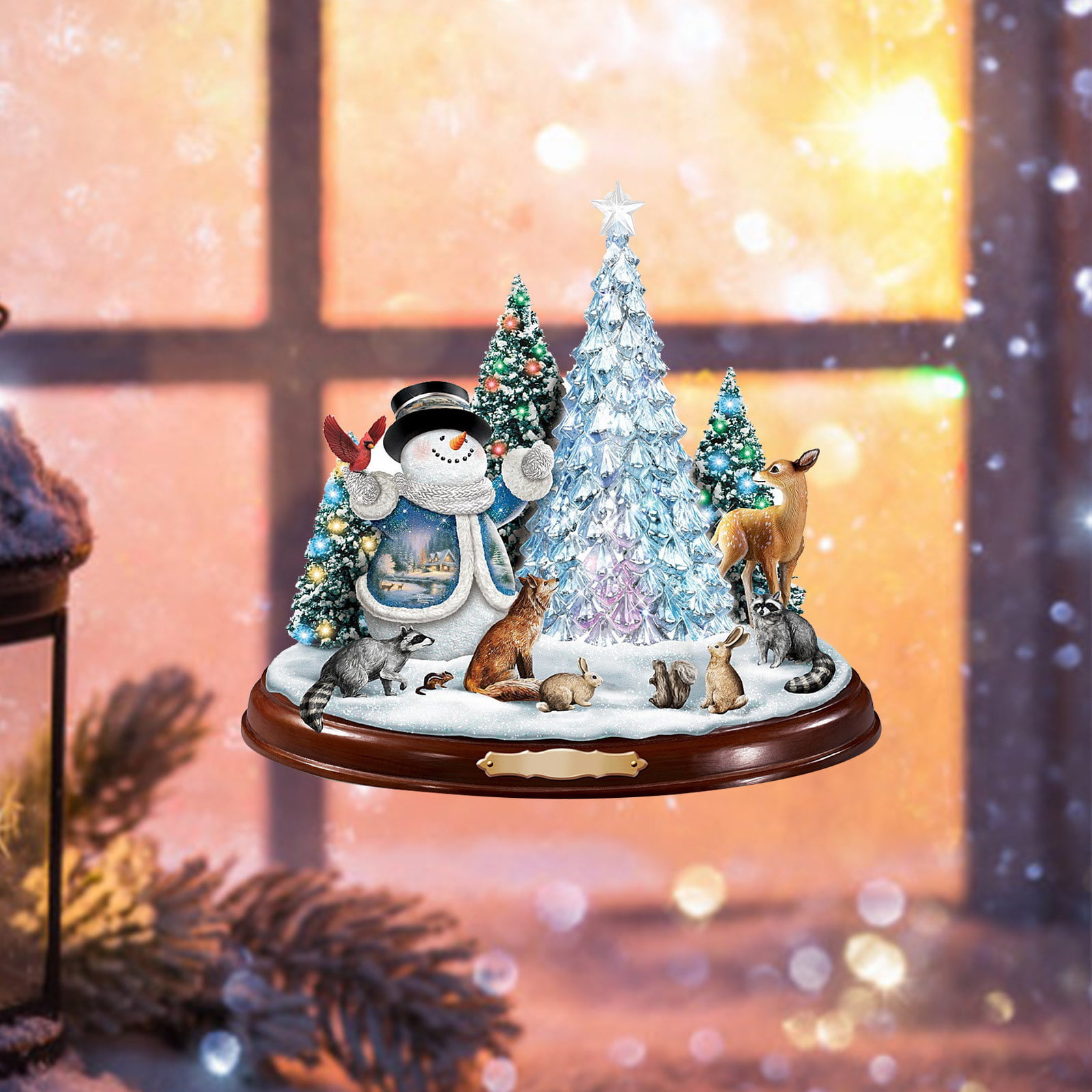 Christmas Tree Rotating Sculpture Train Decorations Paste Window Paste Stickers 