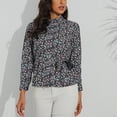thumbnail image 2 of Camisa de manga larga con cinturón de cuello alto estampado ajustado para mujer Tops/camisas de cuello alto de manga larga Pompotops  FGAJ22156, 2 of 7