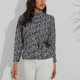 thumbnail image 2 of Camisa de manga larga con cinturón de cuello alto estampado ajustado para mujer Tops/camisas de cuello alto de manga larga Pompotops  FGAJ22155, 2 of 7