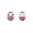 thumbnail image 2 of Loicainy Infant Baby Girl Fall Bodysuit 3 6 9 12 18 Months Crew Neck Long Sleeve Fake Two Romper and Bow Headband 2Pcs Clothes, 2 of 9