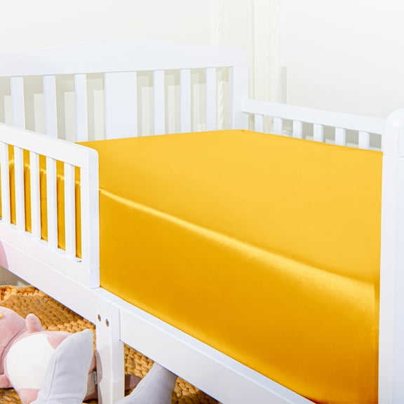 Ntbay 2 Pack Silk Satin Fitted Crib Sheets, Super Soft and Breathable Solid Color Toddler Sheets, 28" x 52", Yellow