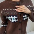 thumbnail image 5 of Jjayotai Womens Cardigans Clearance, Casual Long Sleeve Chunky Knit Fall Winter Button Down Fair Isle Cardigan Sweaters Coffee S, 5 of 8