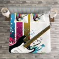 thumbnail image 3 of Ambesonne Guitar Quilted Bedspread Set 3 Pcs, Bass Floral Colorful, King Size, Multicolor, 3 of 3