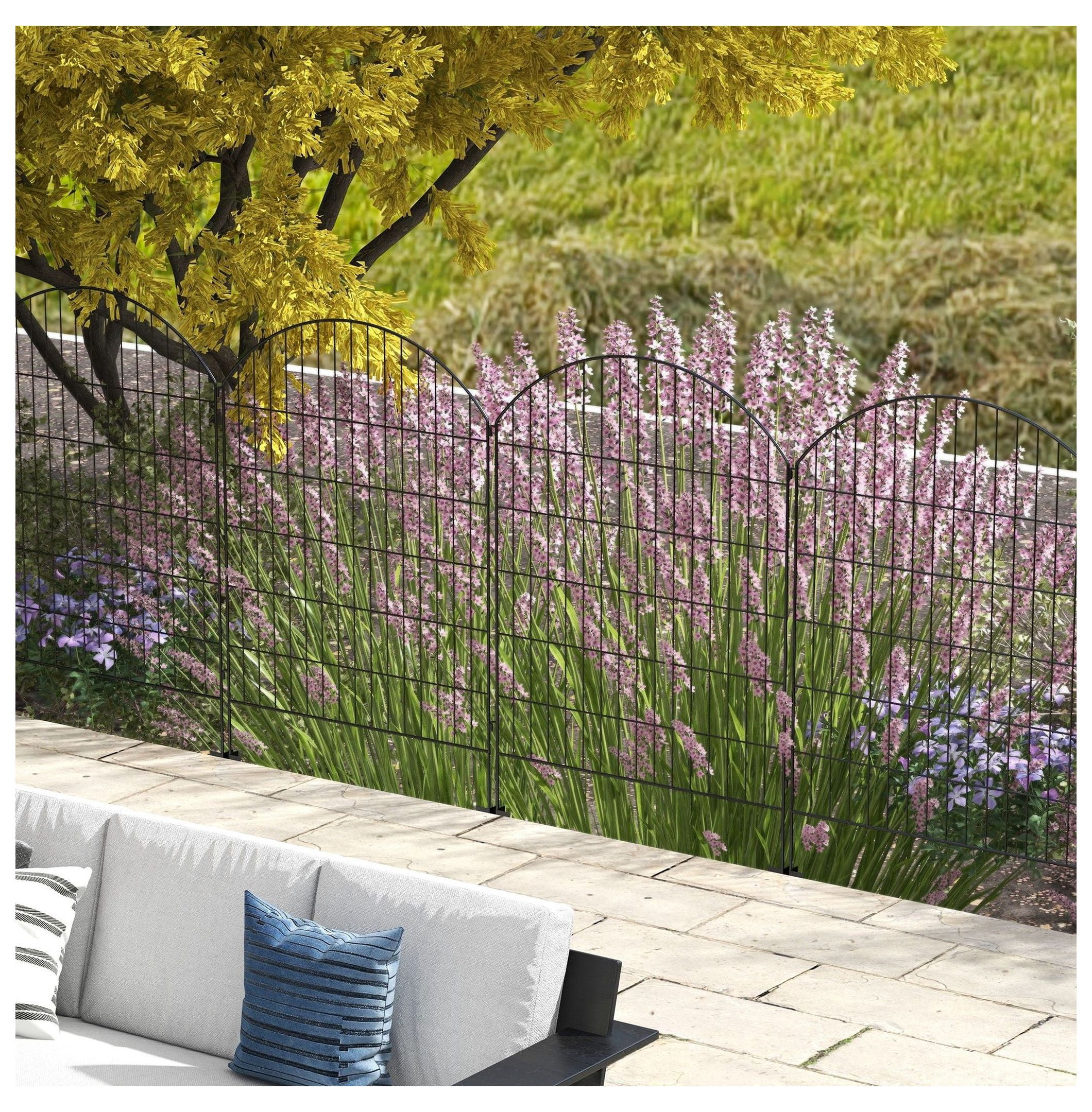 Metal Garden Fencing - 4-Pack Decorative Fence, Animal Barrier & Plant Border