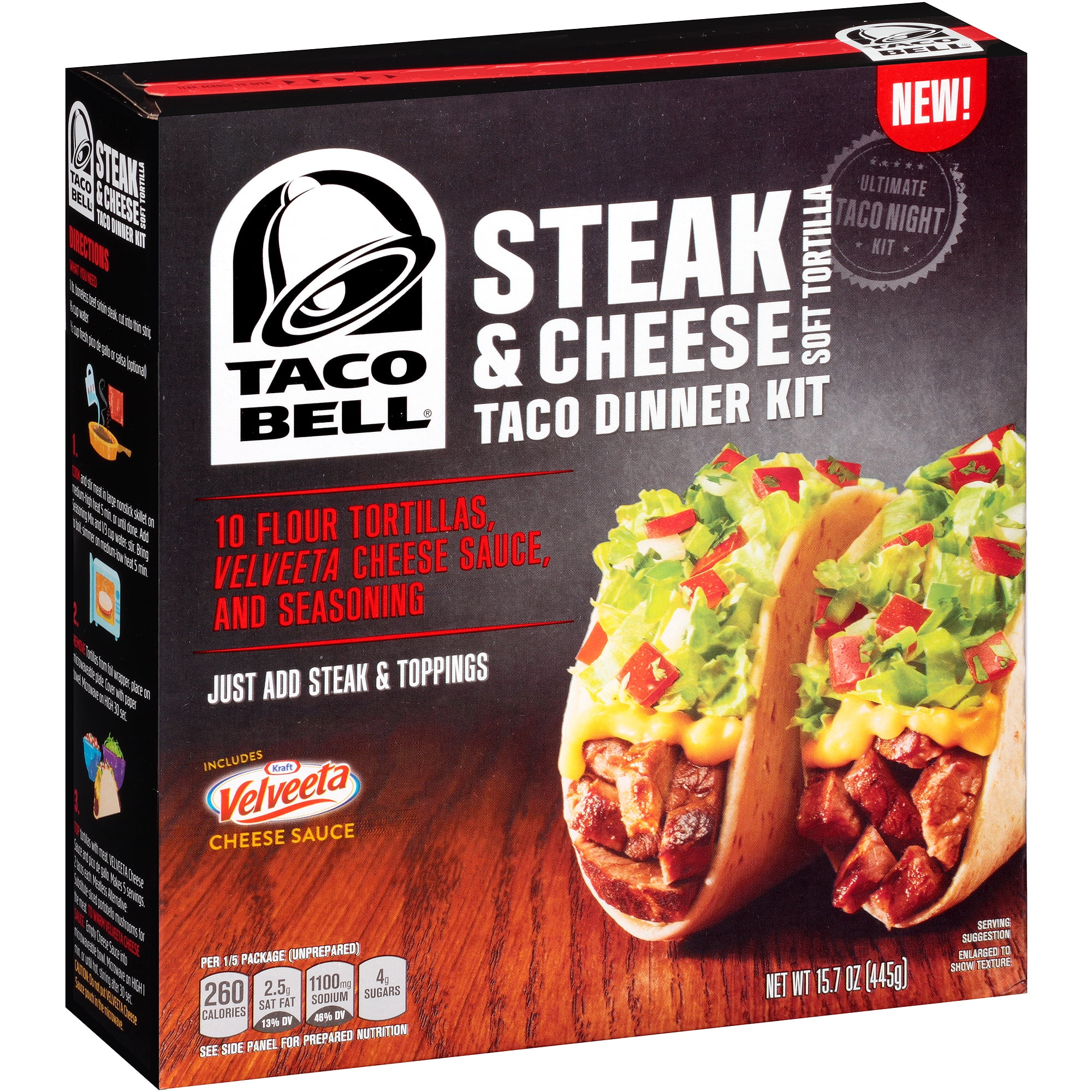 Taco Bell Steak & Cheese Soft Tortilla Taco Dinner Kit, 15.7 Oz ...