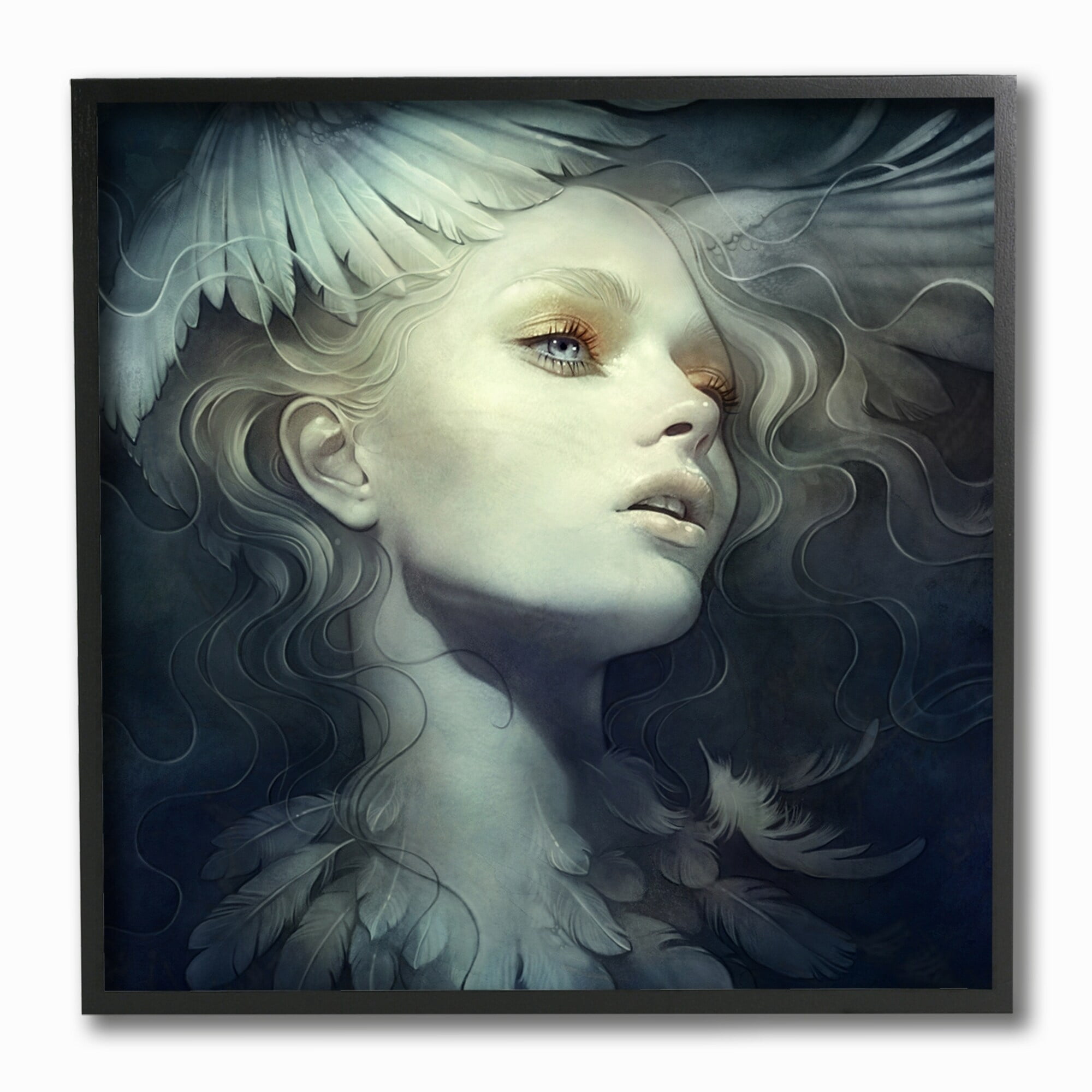 The Stupell Home Decor Soft Feathery Woman with Wind in Her Hair Illustration Framed Texturized Art