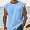 thumbnail image 2 of USNSM Sleeveless Tank Tops for Mens Retro Solid Color Exercise Crew Neck Vest Summer Casual Shirts Vacation Beach Blouses Blue S, 2 of 8