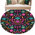 thumbnail image 2 of Round Area Rug 6 Ft, Colorful Mexico Washable Non-Slip Circle Carpet for Living Room/Bedroom, Modern Abstract Flowers Leaf Orange Pink Low-Profile Indoor Mats Collection Rugs for Residential, 2 of 7