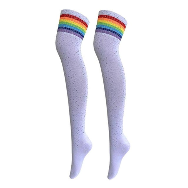 Glitter Stripe Knee - Calcetines altos Calentadores de piernas Medias de muslo rayas de colores Zulema Calcetines por encima de la rodilla