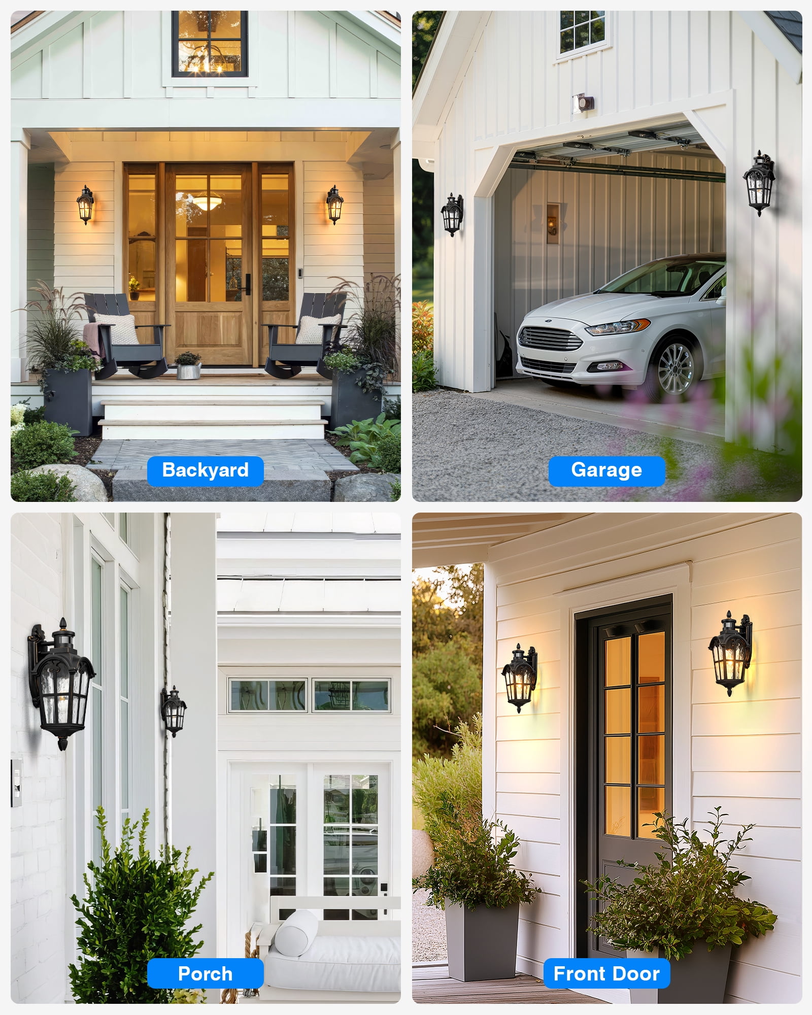 VIANIS Motion Sensor Outdoor Lights, Outside Wall Lights Black with Gold Trim, Waterproof Dusk to Dawn Outdoor Lighting, Exterior Lighting Fixtures for House, Patio, 2 Pack 16.4" H