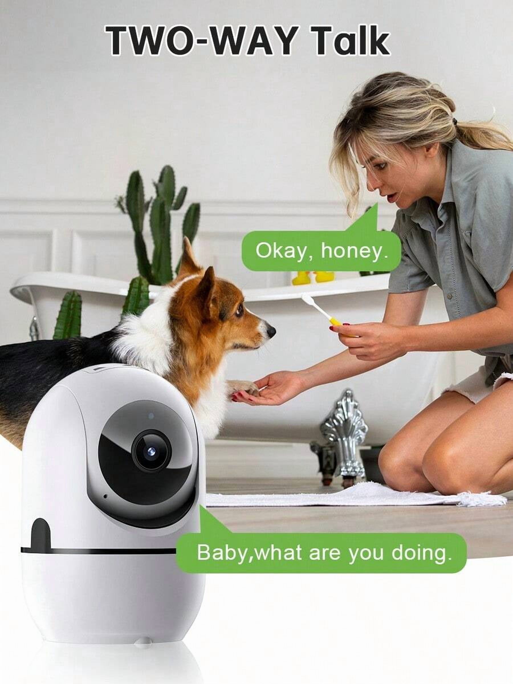 HD 2K Indoor Security Camera: 360° Pet/Baby Monitor with Smart Motion Tracking, Two-Way Audio, IR Night Vision, Continuous Recording, Works with Alexa & App