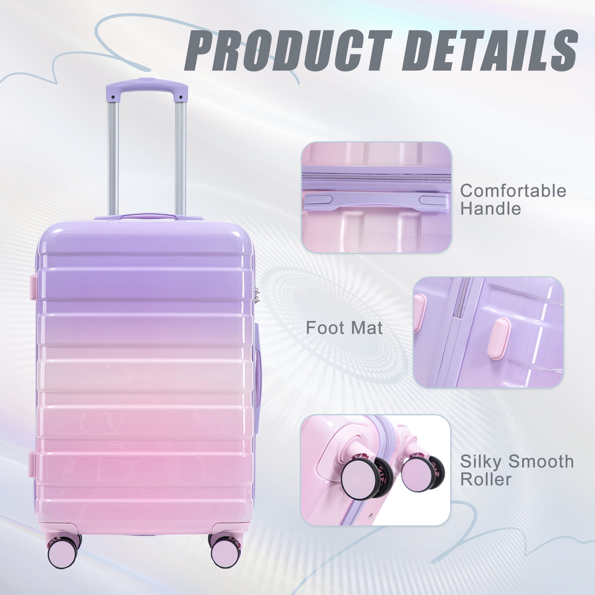 3 Piece Luggage Set PC Spinner Wheel(20”/24”/28”) - Gradient Color, Carry-On Suitcase, Lightweight & Durable with Combination Lock