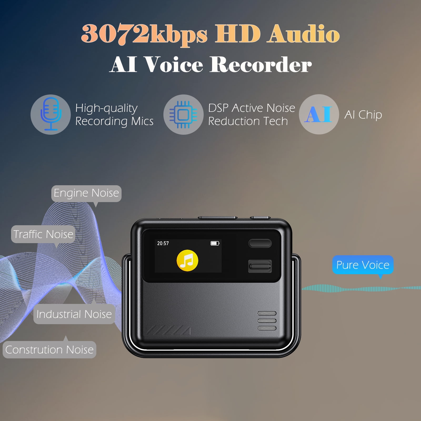 RONY 128GB AI Voice Recorder with Voice-to-Text Transcription Translation: 3072kbps Magnetic Voice Activated Recorder for Lectures Meetings Interviews