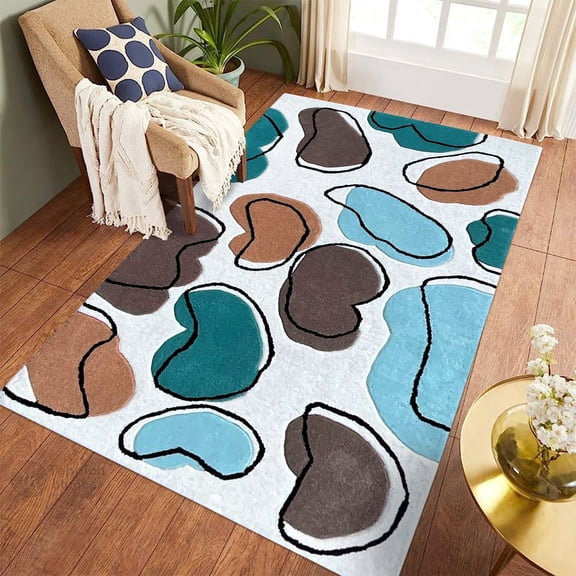 Teppich Homes Handmade 5x7 Geometric Wool Carpet Area Rug for Living Room and Bedroom - Soft and Stylish Addition to Your Home Decor