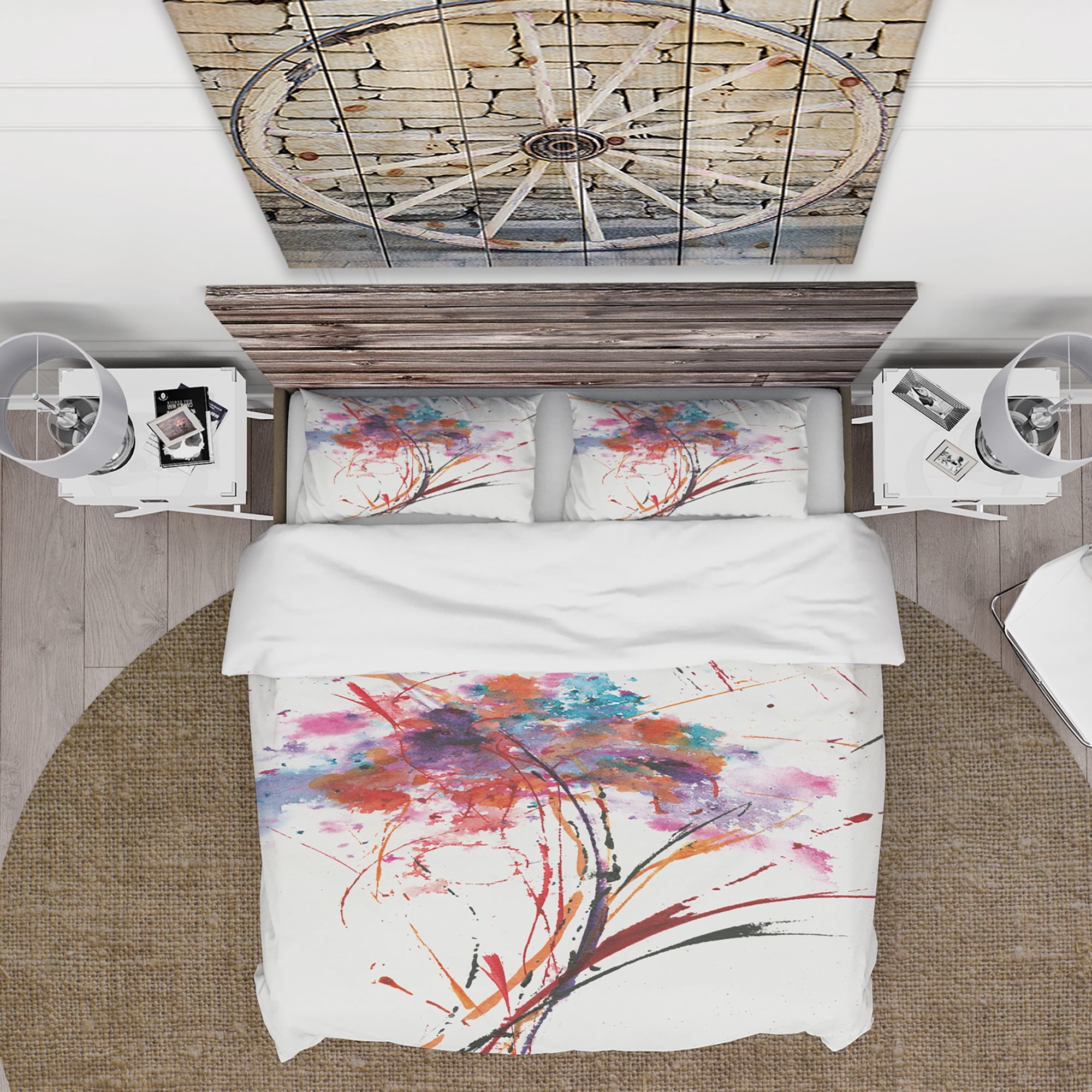 Designart 'Abstract Red Flowers' Cottage Duvet Cover Set