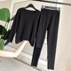 thumbnail image 5 of Gibobby Camisas acolchada térmicas de manga larga para mujer Cuello redondo Forro polar Camisetas sin mangas térmicas Chaleco Tops de invierno Tops delgados 1 paquete de pantalones（Negro， XXL), 5 of 5