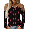 thumbnail image 1 of Blusa de mujer con cuello en V y estampado de amor, manga larga, sin tirantes, con hombros descubiertos Pompotops gfhjh22445, 1 of 1