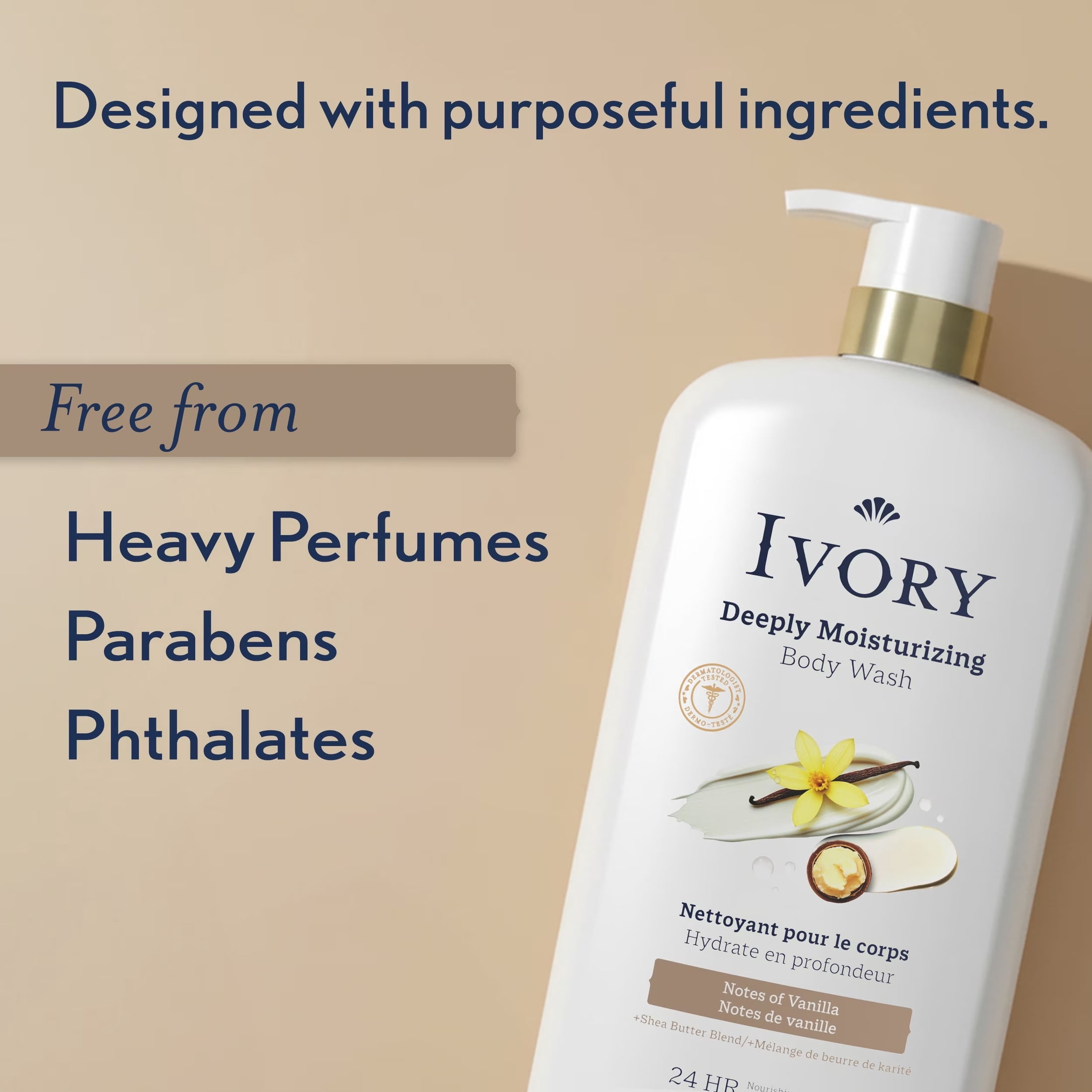 Ivory Deeply Moisturizing Body Wash, Notes of Vanilla Scent, 27 fl oz