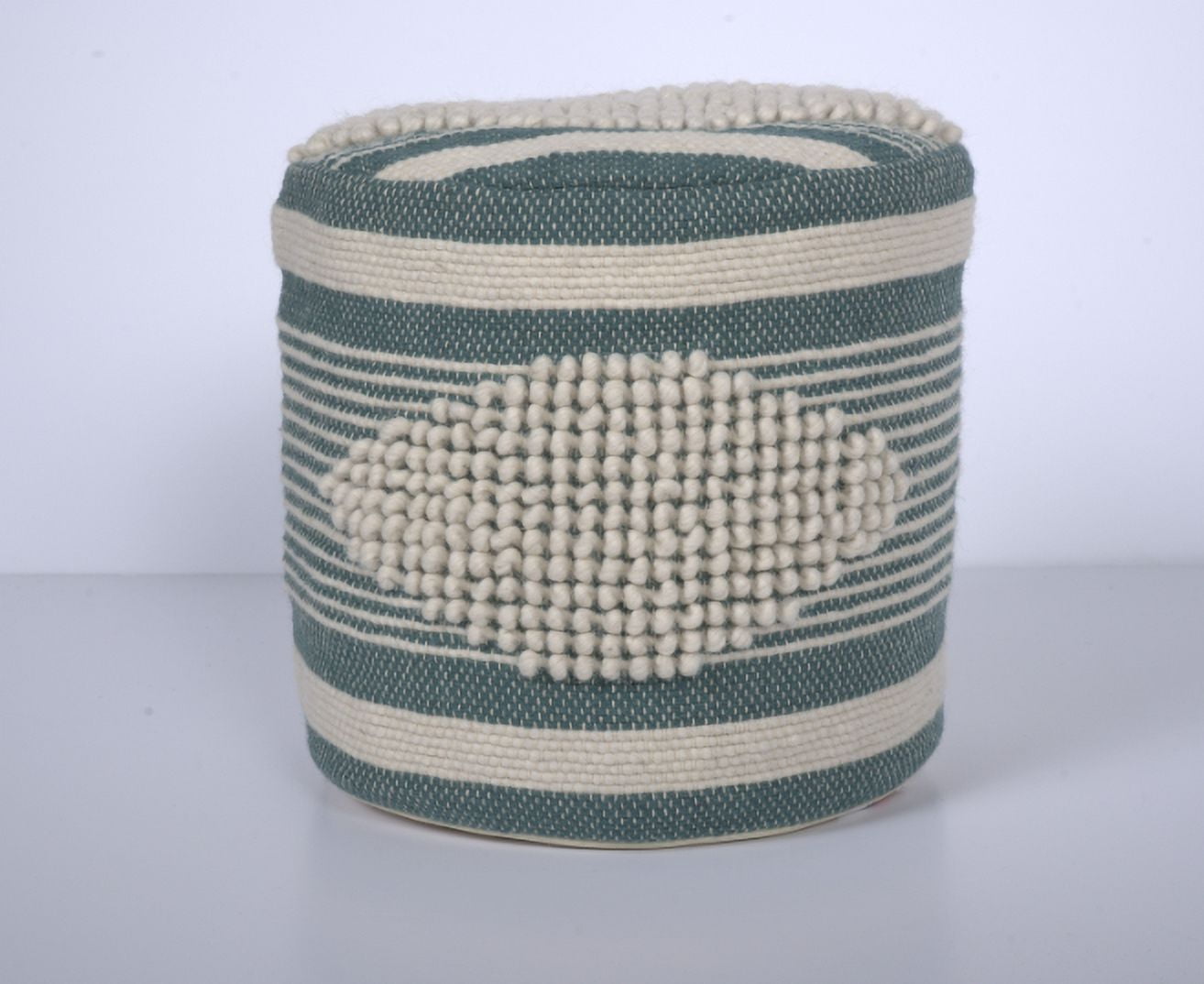 Mintazer Handcrafted Fabric Cylindrical Pouf Chair, Striped Round Pouf for Living Room Bedroom, Teal