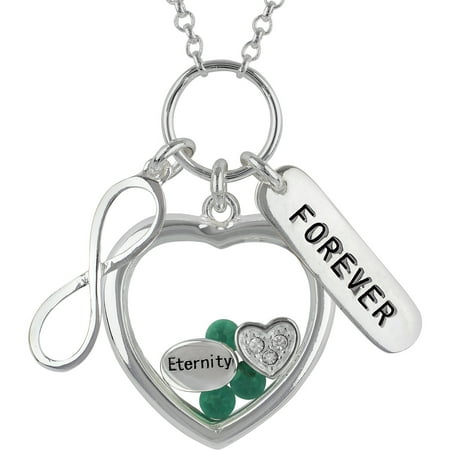 Silver Plated "Forever, Eternity" Crystal Charm Heart Pendant Necklace, 18