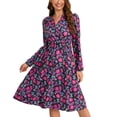 thumbnail image 1 of Vestido cruzado con cuello en V para mujer, manga larga, estampado elástico, cintura alta, dobladillo dividido, vestido elegante morado S, 1 of 7