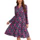 thumbnail image 1 of Vestido cruzado con cuello en V para mujer, manga larga, estampado elástico, cintura alta, dobladillo dividido, vestido elegante púrpura XL, 1 of 7