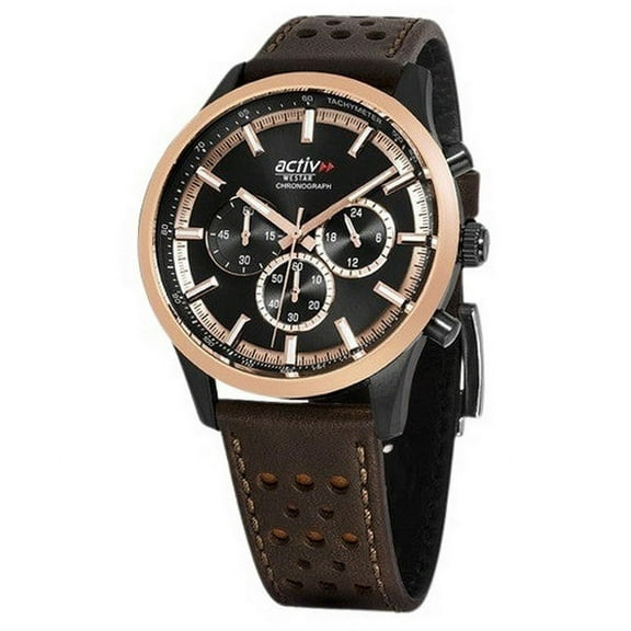 Westar Activ Chronograph Leather Strap Black Dial Quartz 90265BPN603 100M Men's Watch