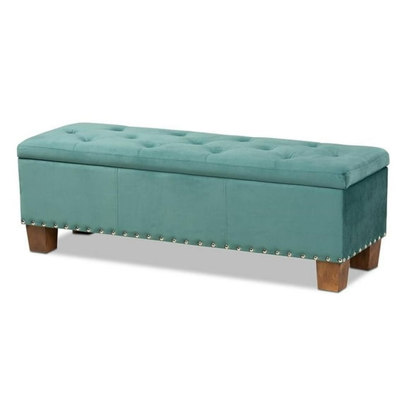 Bowery Hill Teal Blue Velvet Upholstered Storage Ottoman Bench