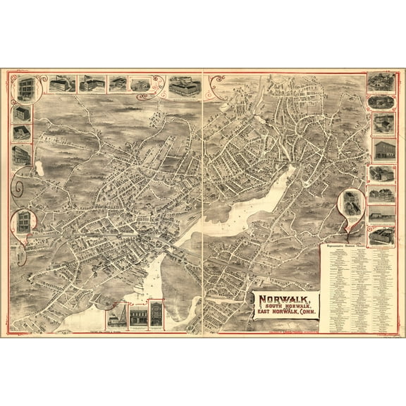 24"x36" Gallery Poster, map of Norwalk, South & East Connecticut 1899