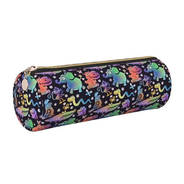 Disketp Colorful Animals Estuche Organizador de Lápices de Cuero, Estuche de Oficina con Cremallera para Bolígrafo y Lápiz