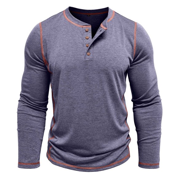 Wrtxtat Men's V-Neck Pullover Autumn Casual Lightweight Breathable Henley Shirts Slim Fit Solid Color Stretchable Cotton Sweatshirt Dark Blue XL