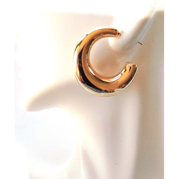 Small Round Thick Hoop Earrings Shiny Gold Plated Hoops Pierced 1 inch