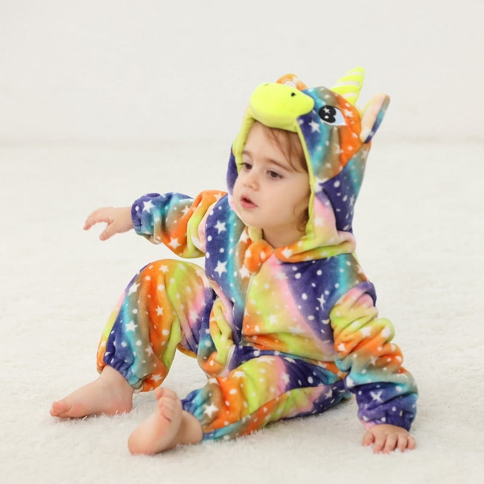 LOLANTA Baby Toddler Girls Unicorn One-piece, Infant Fleece Hooded Rompers, Double Way Zipper Closure 6 Months-3T