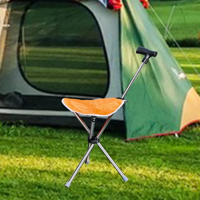 Bastón De Trekking Con Asiento, Plegable Y Portátil, Ideal Para Playa, Senderismo, Camping, Color Naranja.